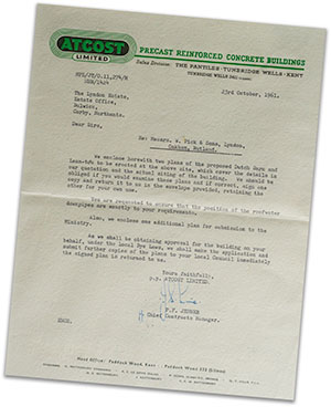 Atcost Dutch Barn Works Letter 1961 - Picks Barn